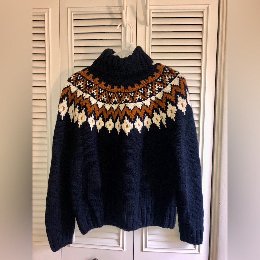 Rachel Zoe Navy Blue FairIsle Turtleneck Sweater